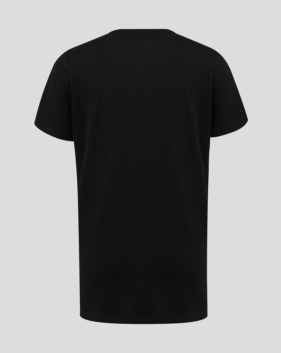 Back view of black Hong Kong Sevens junior T shirt showing plain fabric