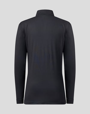 Back view of a plain black Welsh Fire 2026 performance quarter zip top with high collar
