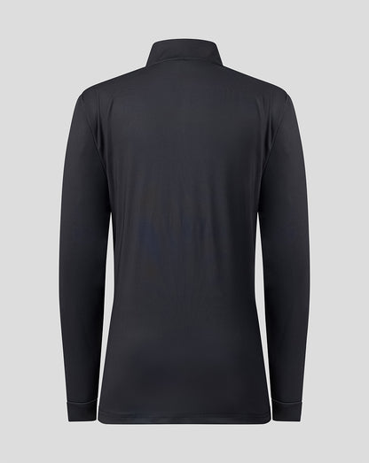 Back view of a plain black Welsh Fire 2026 performance quarter zip top with high collar