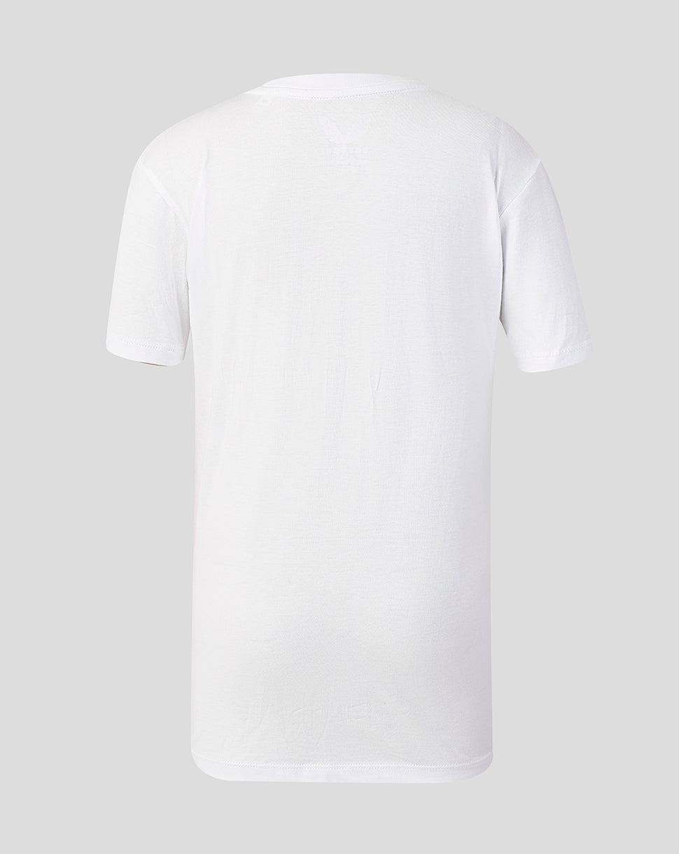 Back view of plain white juniors T shirt