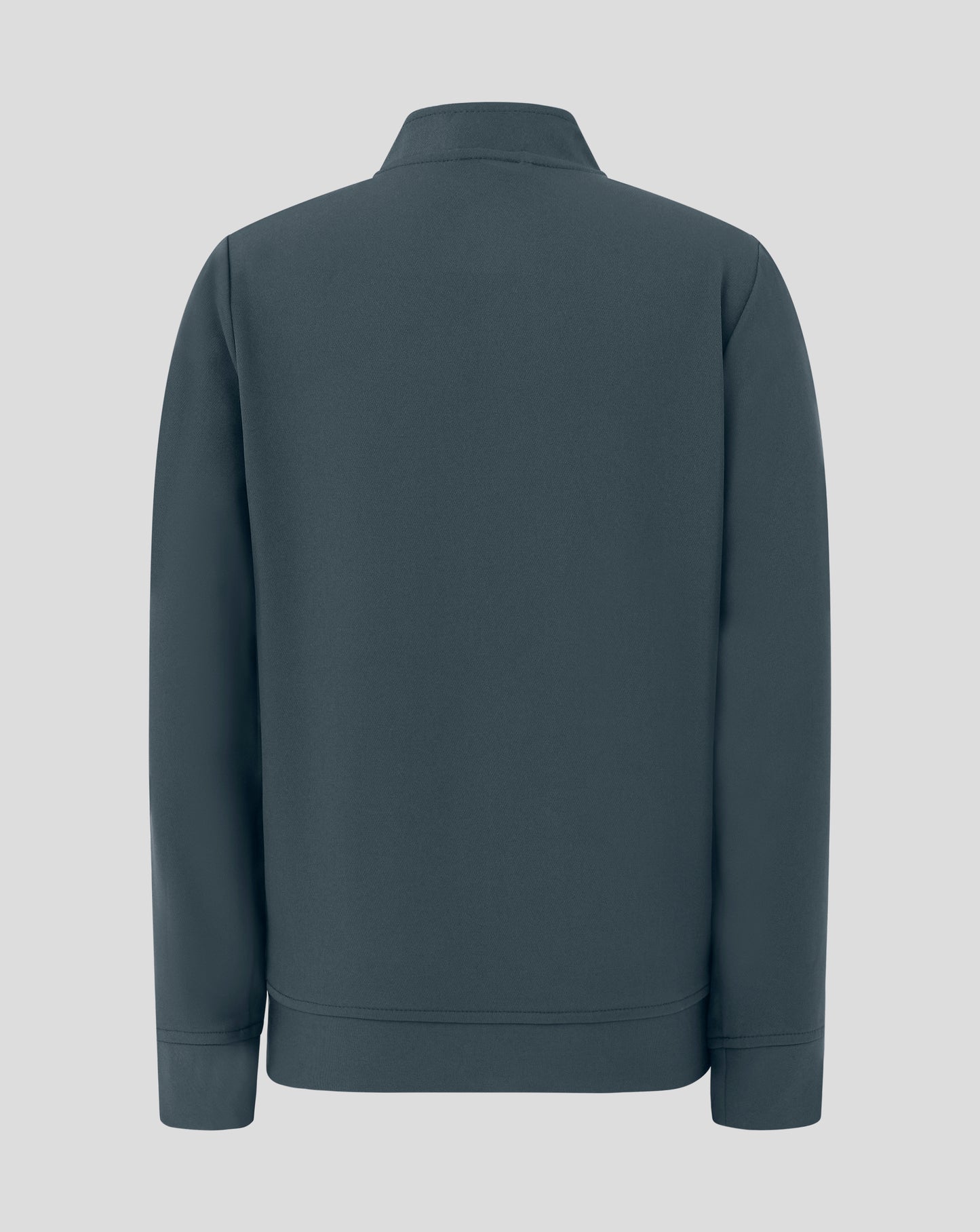 Rear view of Junior Track Jacket in dark slate showing simple silhouette and raised collar.
