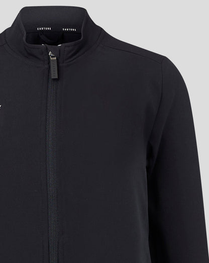 Back view of black Junior Track Jacket neck showing Castore branding along the collar tape.