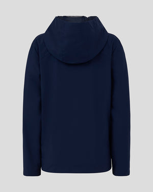 Back view of navy Junior Rain Jacket with hood