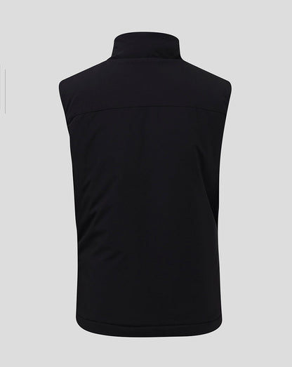 Back view of ULSter Junior padded black gilet with a high collar