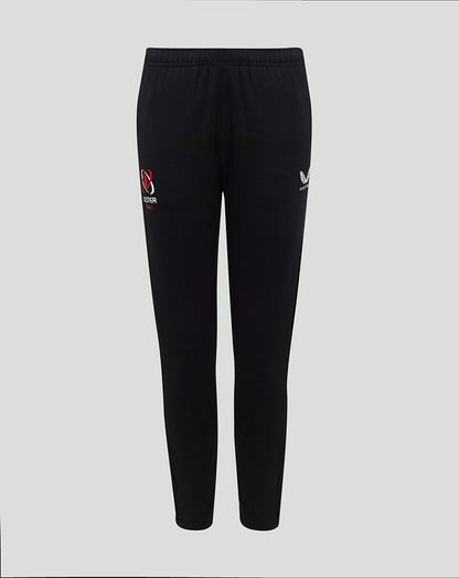 Black Ulster Junior 24/25 slim fit pants front view with Castore and Ulster Rugby branding on the legs