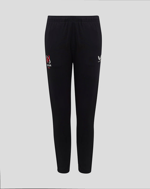 Black Ulster Junior 24/25 slim fit pants front view with Castore and Ulster Rugby branding on the legs