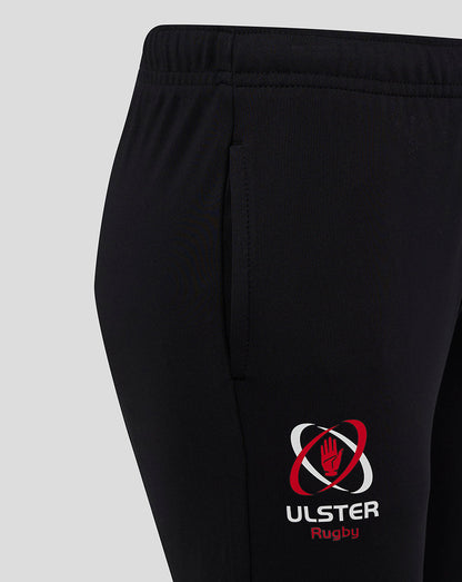 Close-up of black slim fit pants showing waistband and open side seam pocket with heat sealed Castore logo