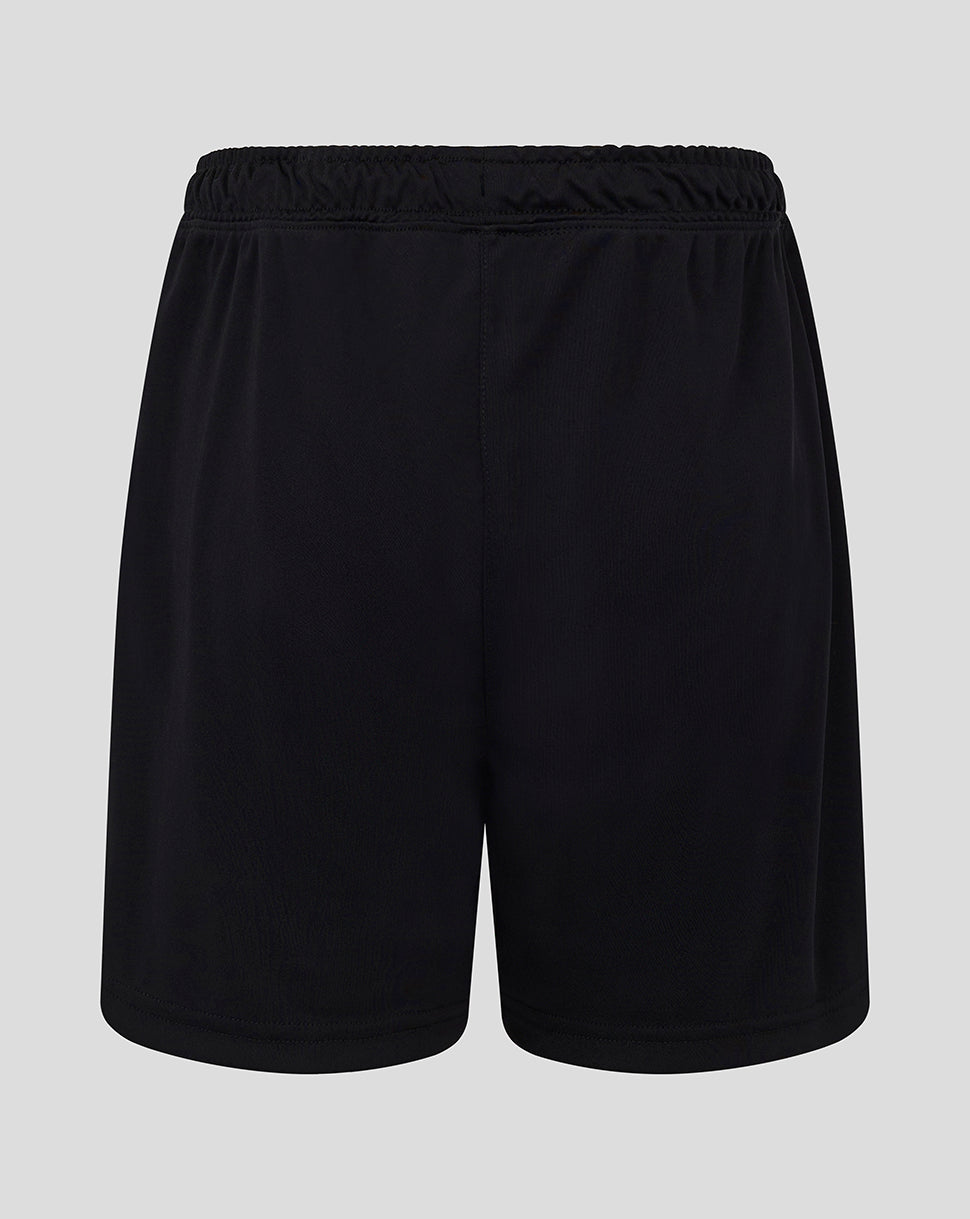 Junior Match Short in black Caviar with elastic waistband drawcord channel and heat sealed Castore logo