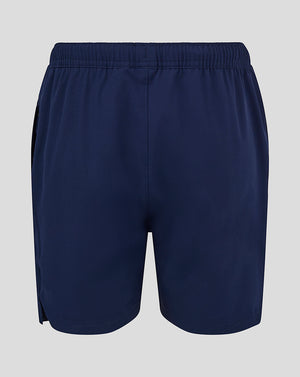Back view of navy woven Junior Training Shorts with elastic waistband