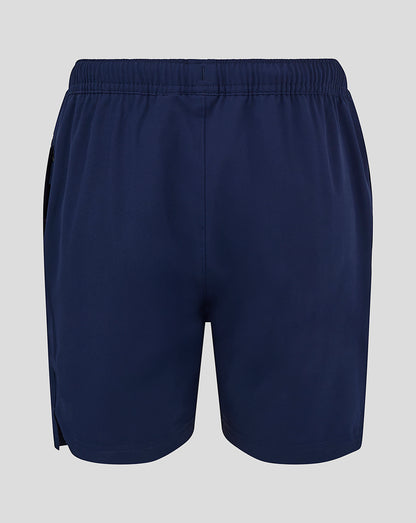 Back view of navy woven Junior Training Shorts with elastic waistband
