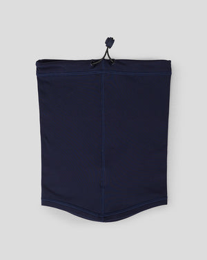 Front view of navy Junior Performance Snood pouch with white Castore logo