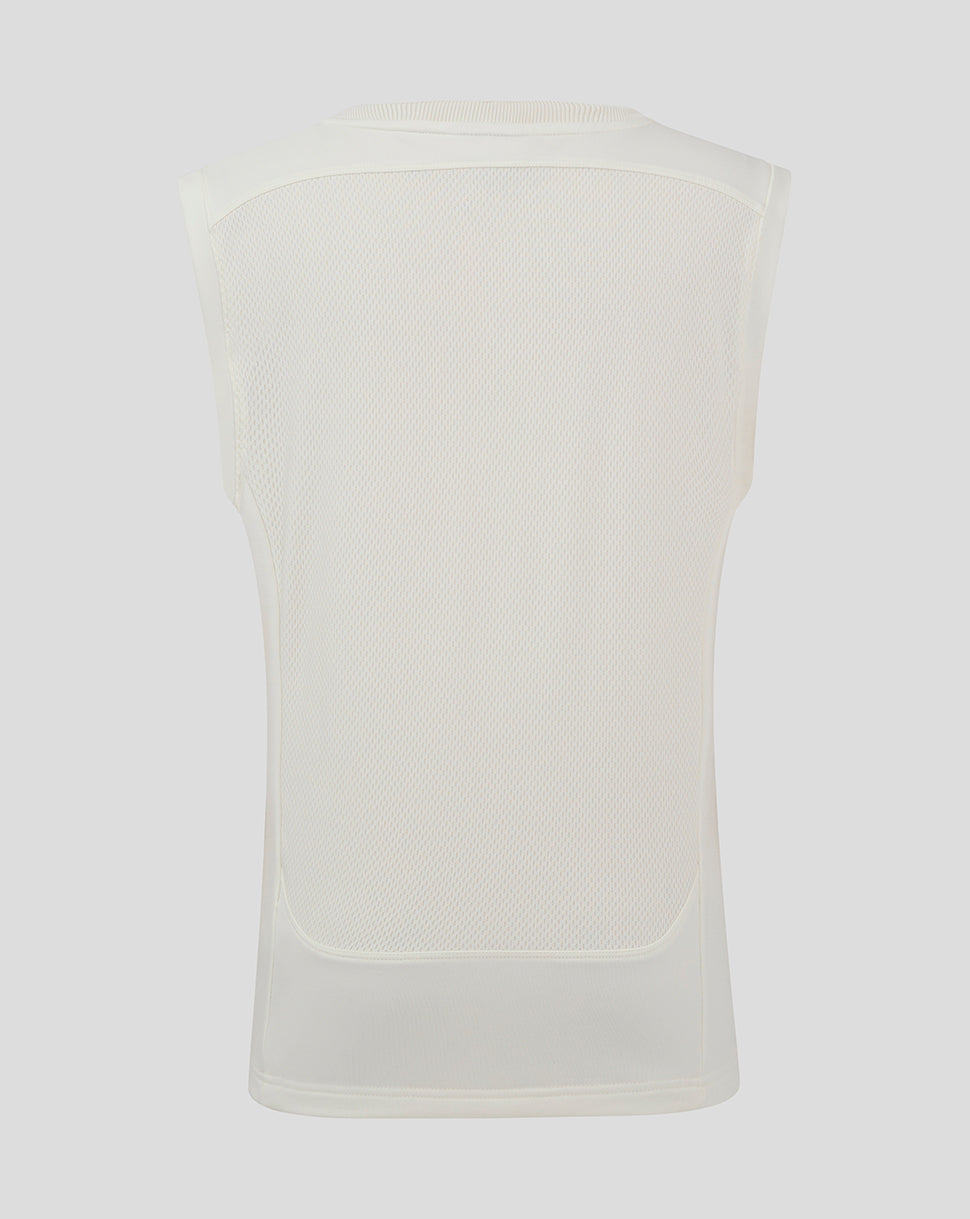 Back view of Cannoli Cream junior cricket vest with mesh back panel.