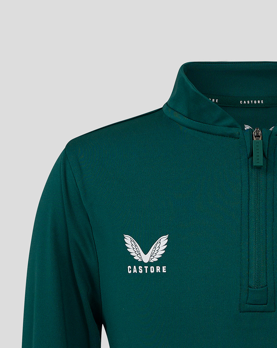 Teal bomber neck 1/4 zip with Castore wing logo on the chest