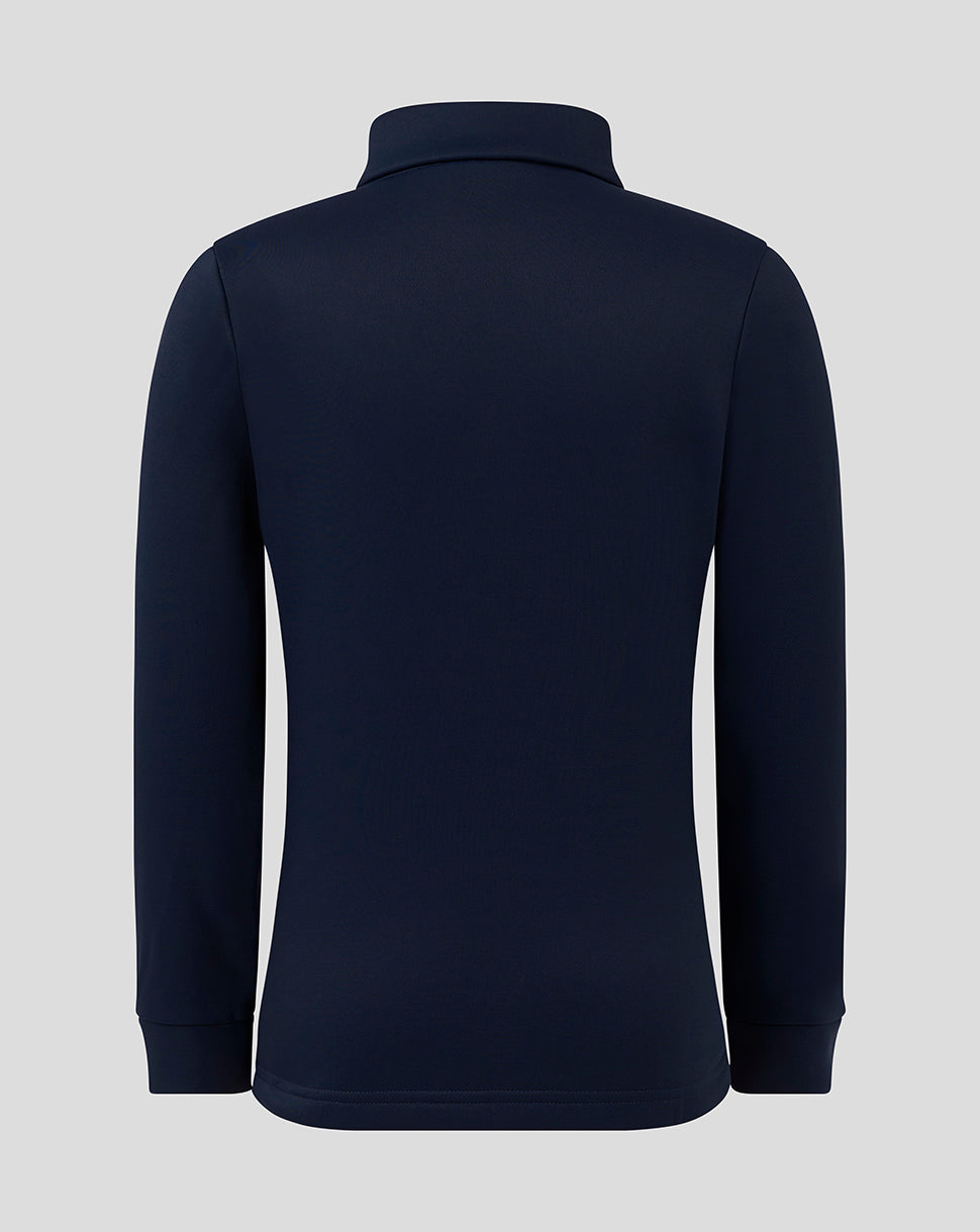 Back view of navy Junior Fleece Lined 1/4 Zip jacket with clean silhouette and tall collar