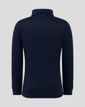 Back view of navy Junior Fleece Lined 1/4 Zip jacket with clean silhouette and tall collar
