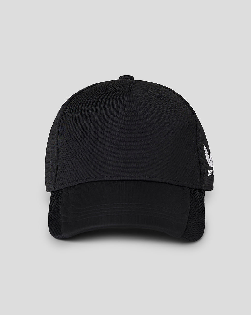 Front view of black Junior Performance Cap with curved brim