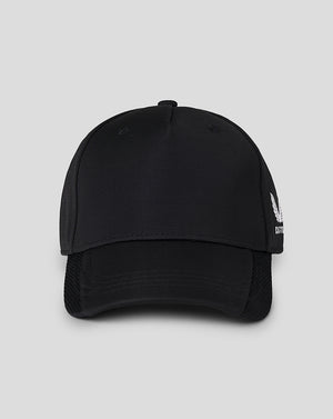 Front view of black Junior Performance Cap with curved brim
