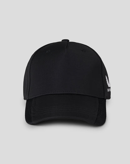 Front view of black Junior Performance Cap with curved brim