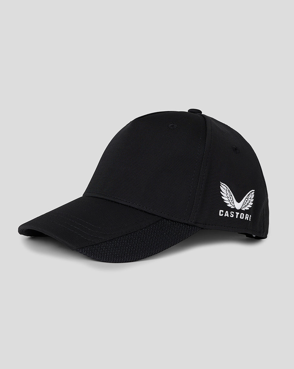 Black Junior Performance Cap with white wing logo on the side