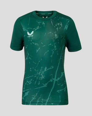 Junior Marble Performance Tee in botanical garden teal with crew neck and front Castore logo