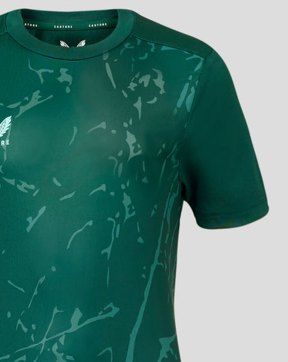 Green Junior Marble Performance Tee with abstract print and white Castore wing logo on the left chest