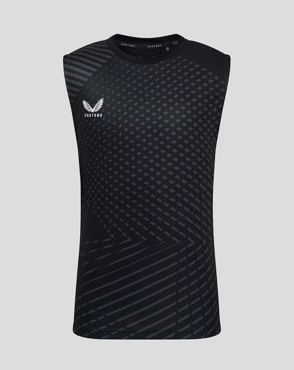 Front view of a black Geometric Printed short sleeve training tee with a gray dotted pattern.