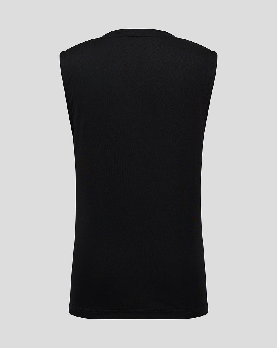 Back view of black sleeveless training top