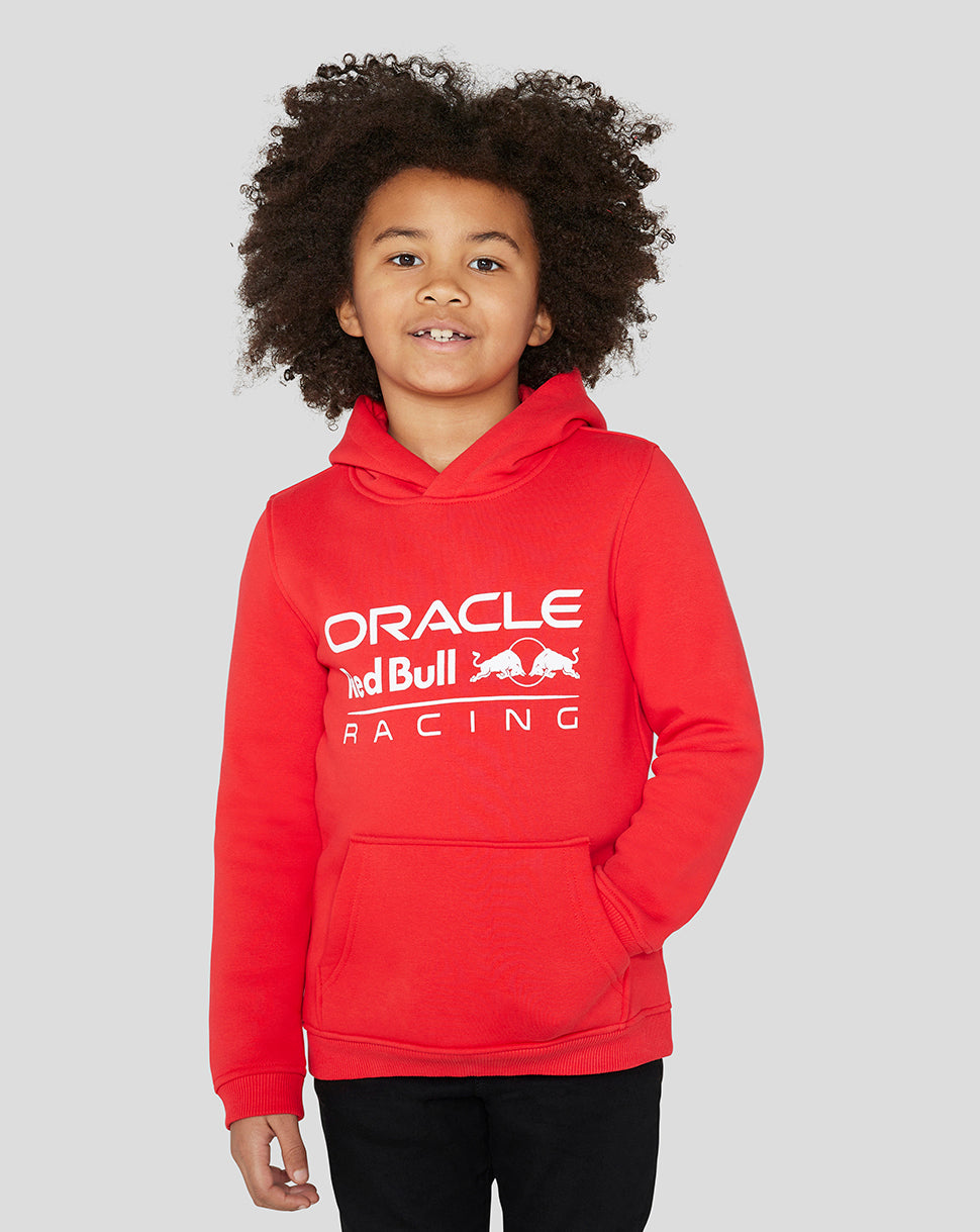 Child in flame scarlet Oracle Red Bull Racing hoodie from the Core collection.