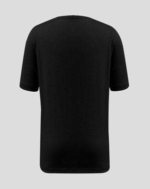 Back view of black Junior Cotton Leisure Tee showing plain fabric and crew neck.