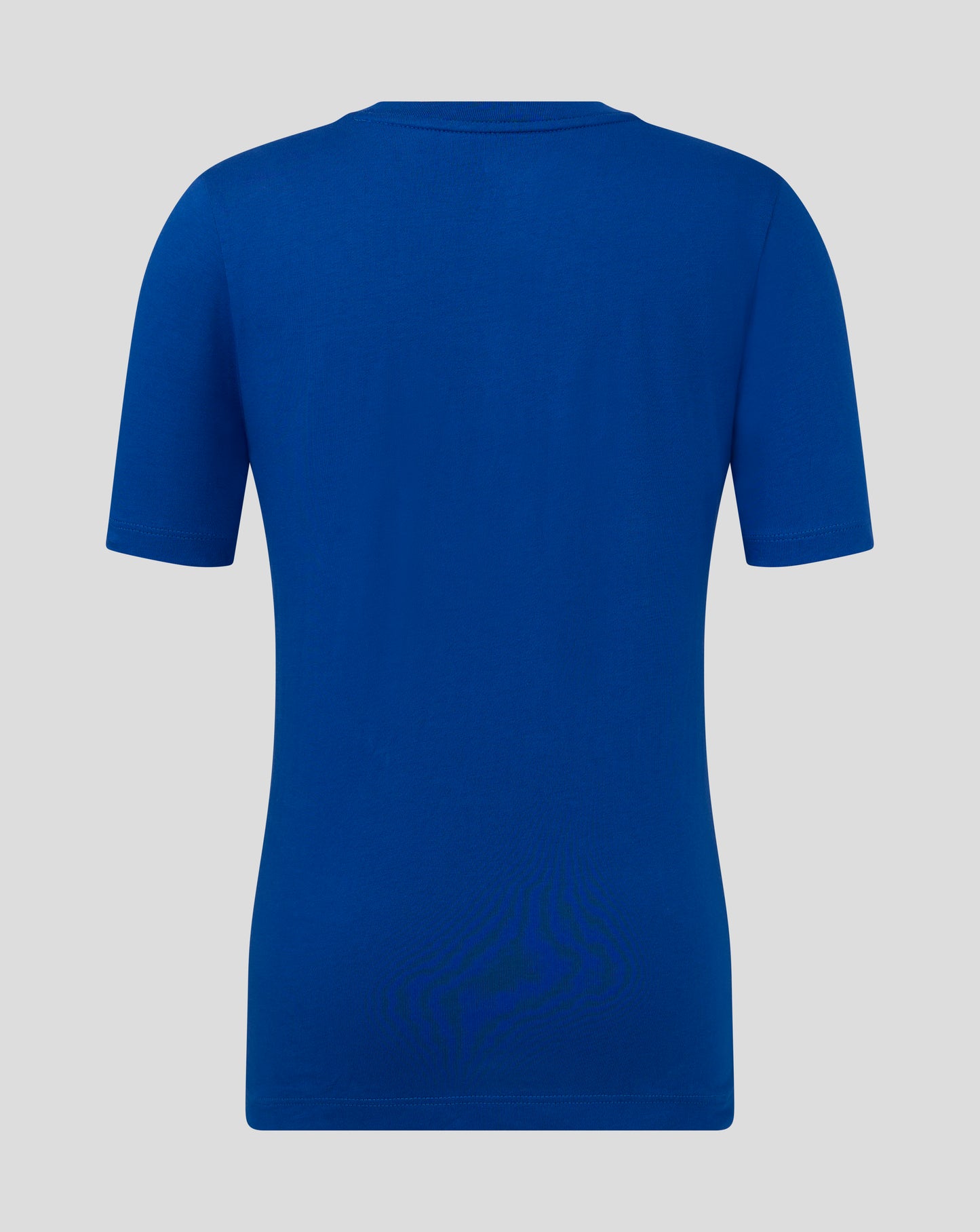 Back view of blue Junior Cotton Leisure Tee with clean seams and short sleeves.