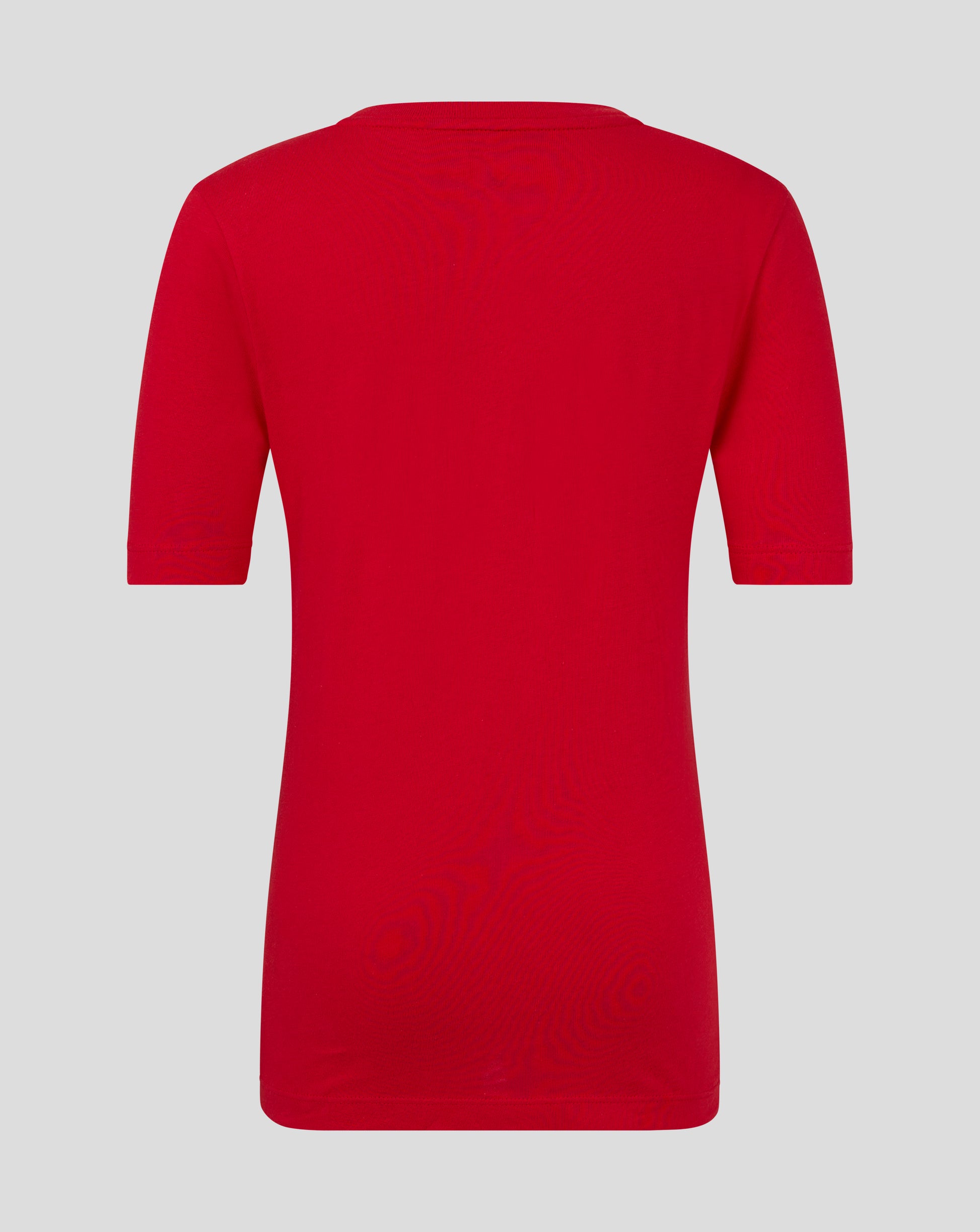 Back view of red Junior Cotton Leisure Tee showing the crew neck and Castore branding along the neckline.