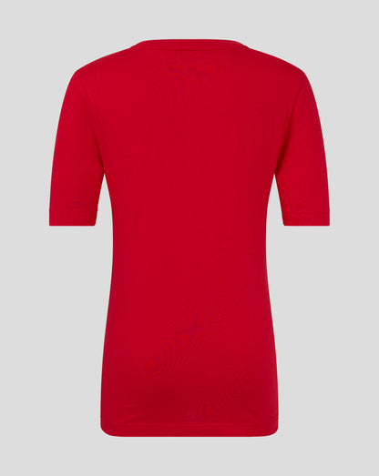 Back view of red Junior Cotton Leisure Tee showing the crew neck and Castore branding along the neckline.