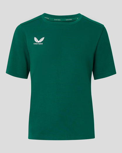Castore logo on left chest of green Junior Cotton Leisure Tee Botanical Garden