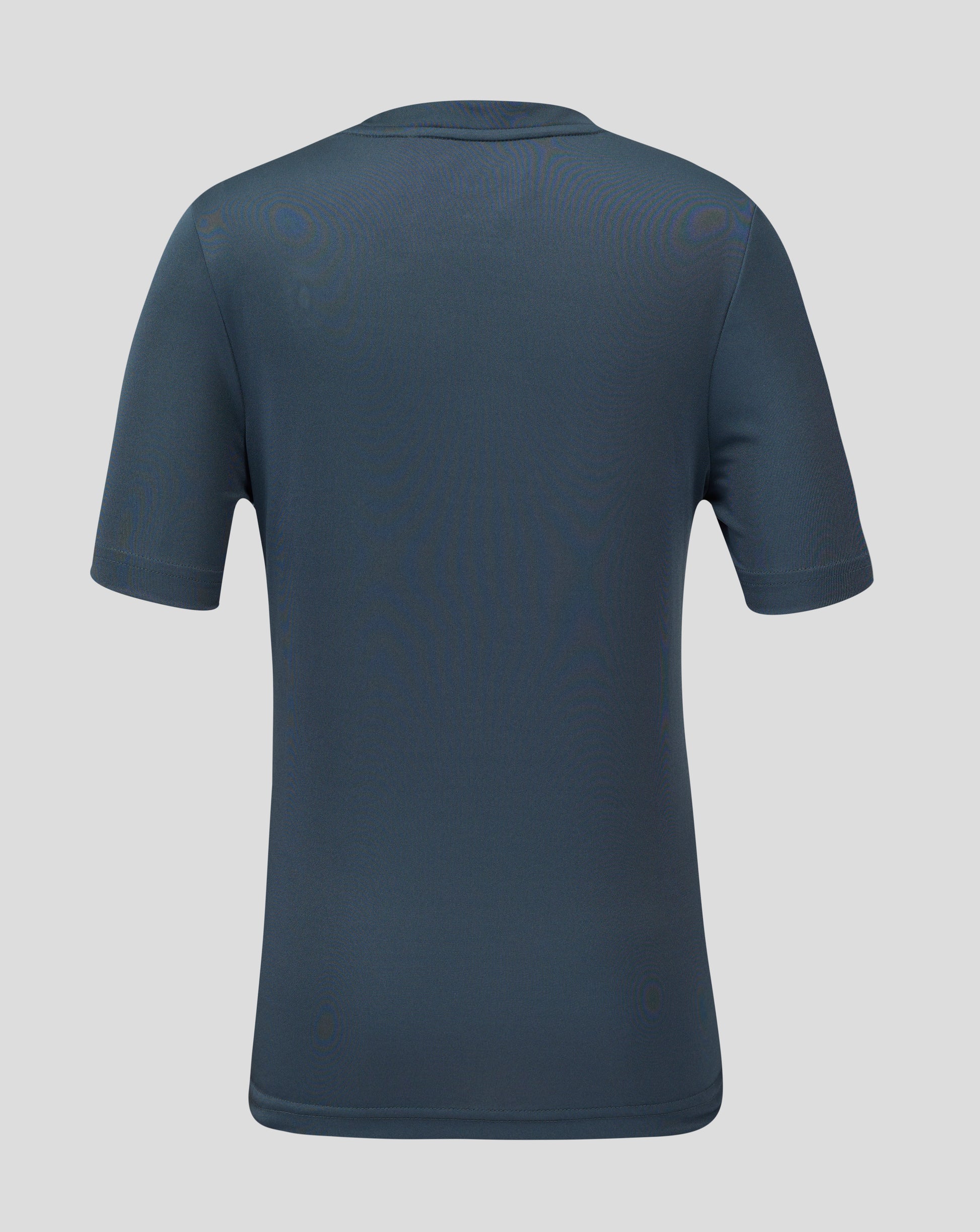 Back view of junior performance tee in dark slate with crew neck and shoulder seams