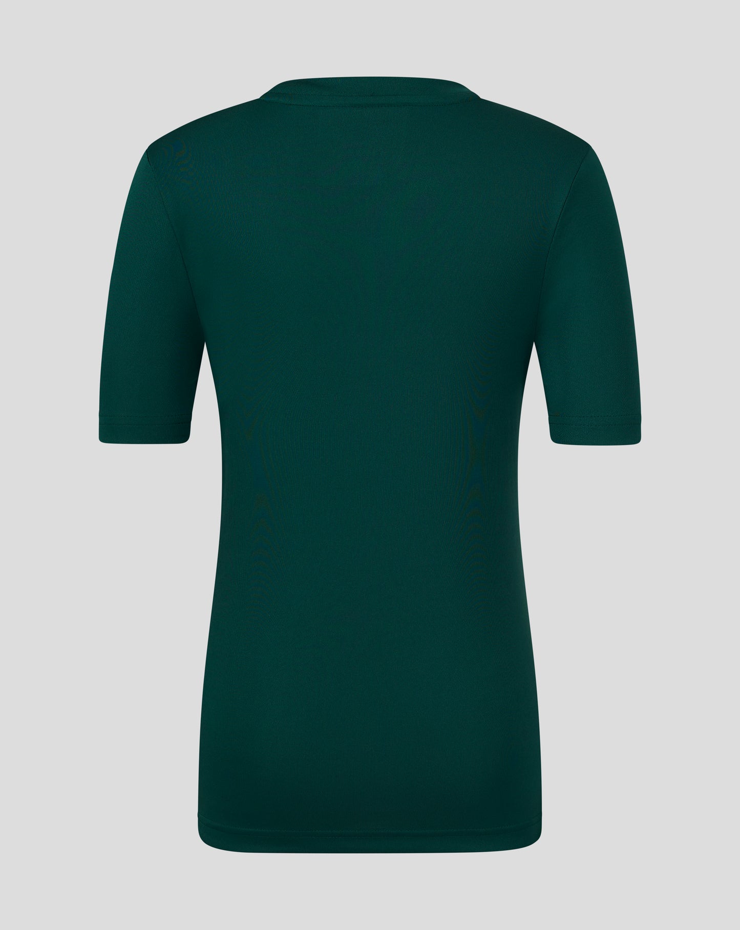 Back view of dark green junior performance tee with crew neck and set in short sleeves