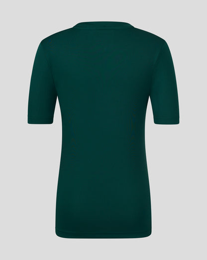 Back view of dark green junior performance tee with crew neck and set in short sleeves
