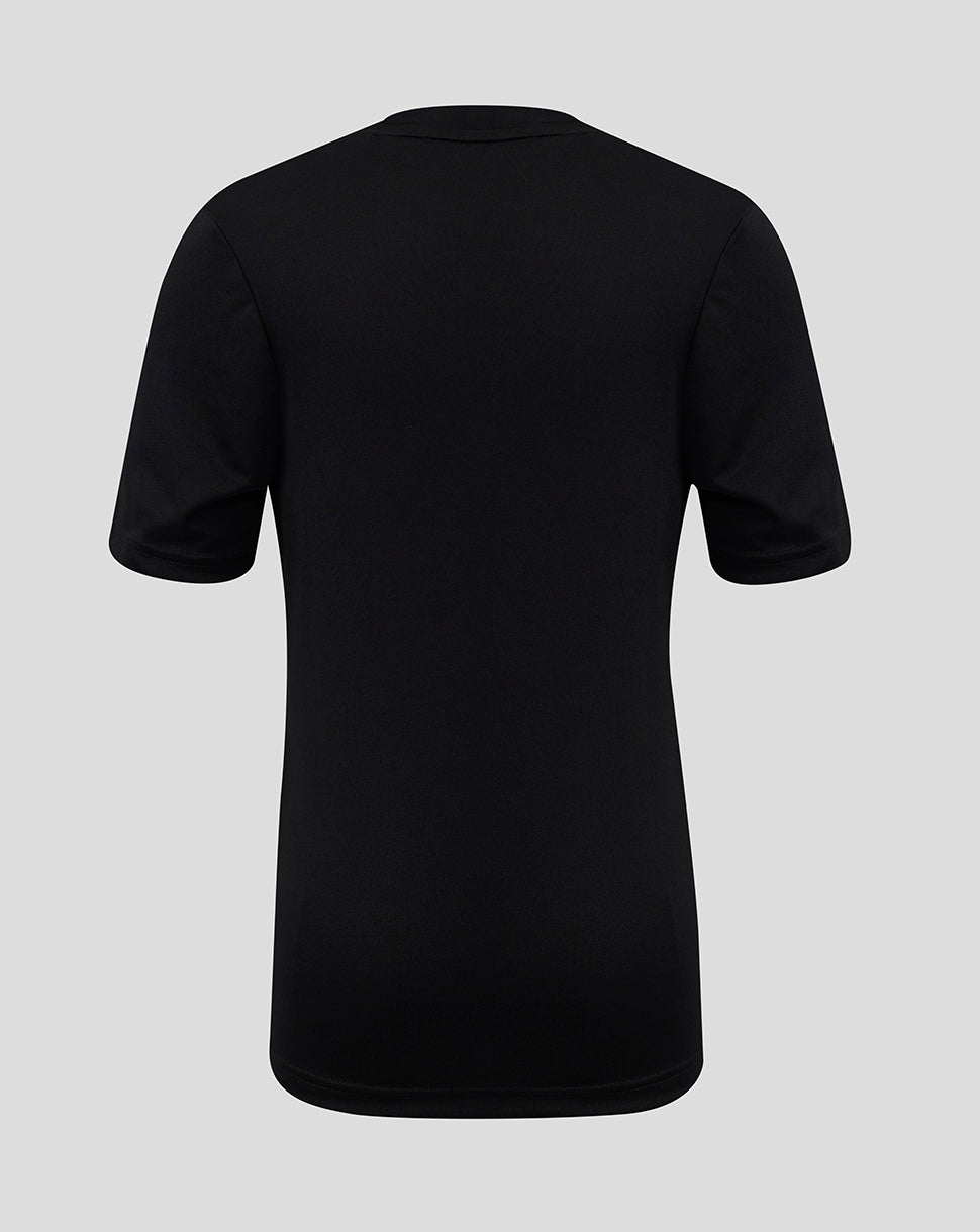 Back view of black Junior Performance Tee with simple silhouette and short sleeves