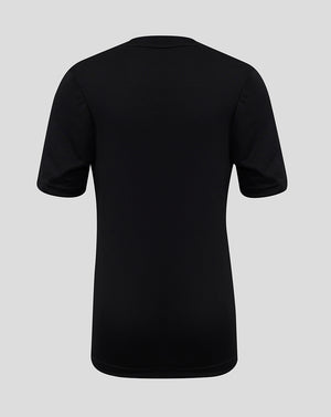 Back view of black Junior Performance Tee with simple silhouette and short sleeves