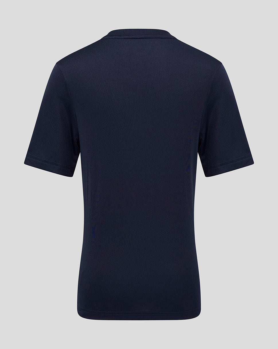 Back view of navy Junior Performance Tee showing clean back and crew neck.