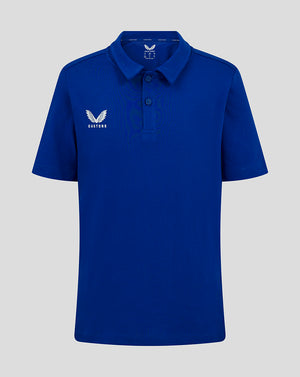 Junior blue polo shirt with collar and CASTORE logo on left chest