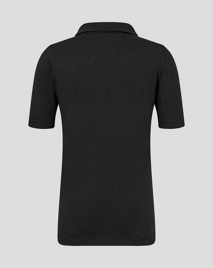 Back view of black junior Leicester Tigers training polo with short sleeves