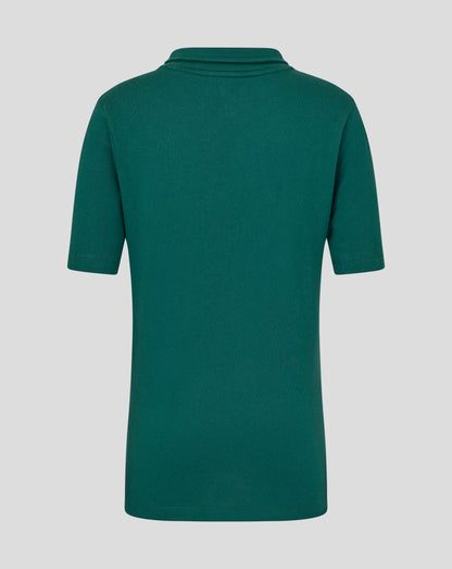 Back view of botanical green Leicester Tigers junior training polo with collar