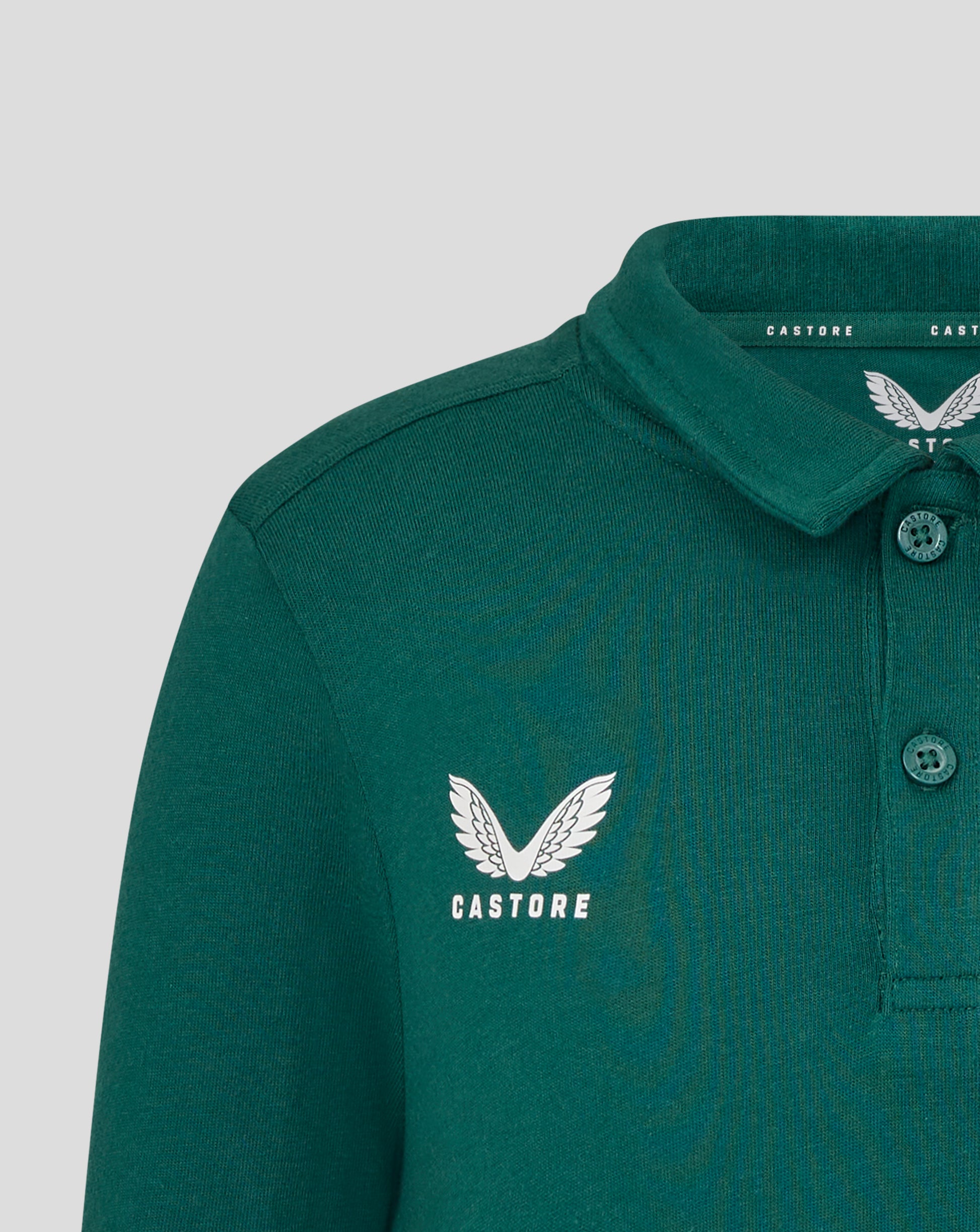 Junior Leicester Tigers training polo in botanical green with a white wing crest on the chest