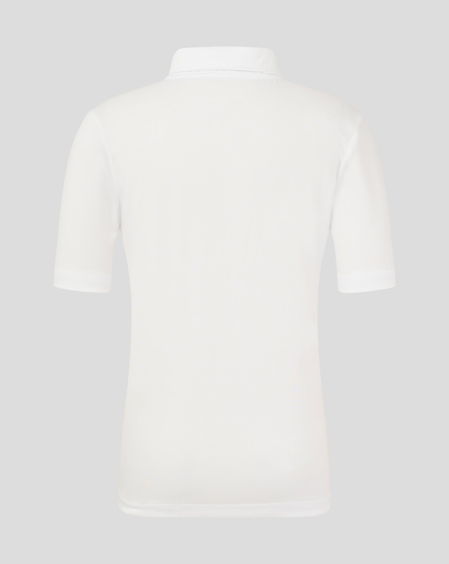 Rear view of Brilliant White Junior Performance Polo showing back collar and shoulder seam