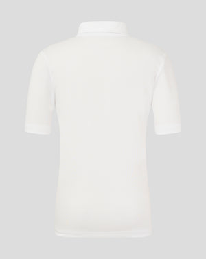Rear view of Brilliant White Junior Performance Polo showing back collar and shoulder seam