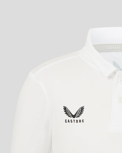 Junior Performance Polo in Brilliant White with self fabric collar three button placket and heat sealed Castore logo
