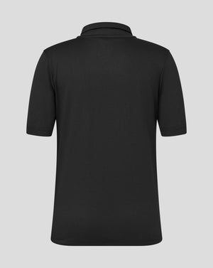 Back view of Leicester Tigers junior short sleeve training polo in black Caviar