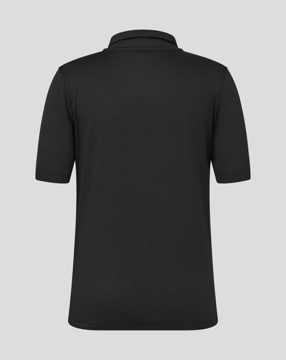 Back view of Leicester Tigers junior short sleeve training polo in black Caviar