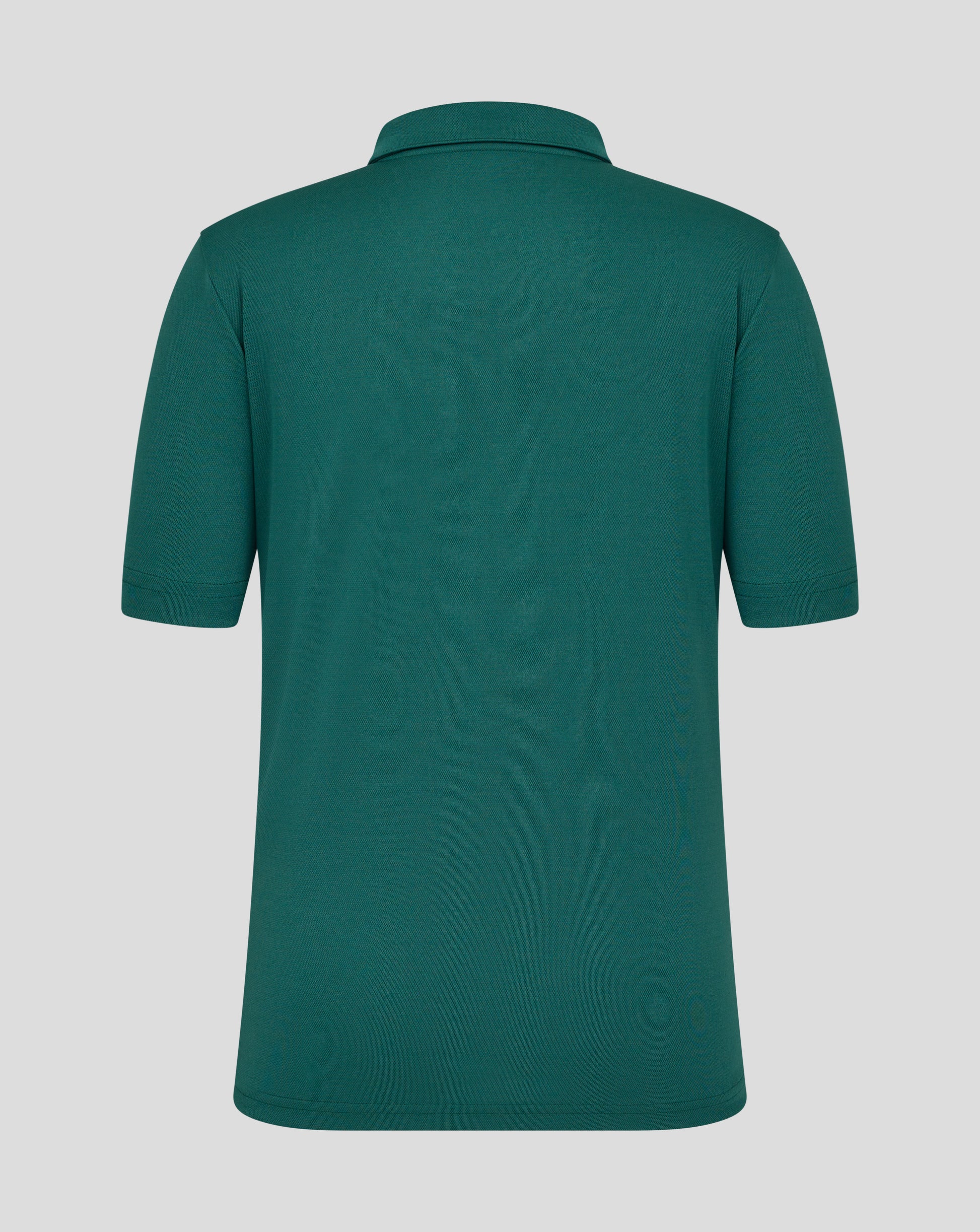Back view of emerald green Leicester Tigers junior short sleeve training polo with plain back