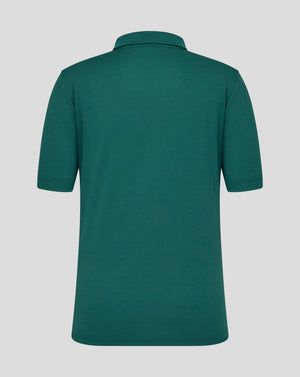 Back view of emerald green Leicester Tigers junior short sleeve training polo with plain back